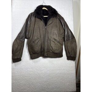 (N4)Alan Michaels Vintage Bomber Jacket Men,Reptile Suede Possum Fur Lining,Sz L